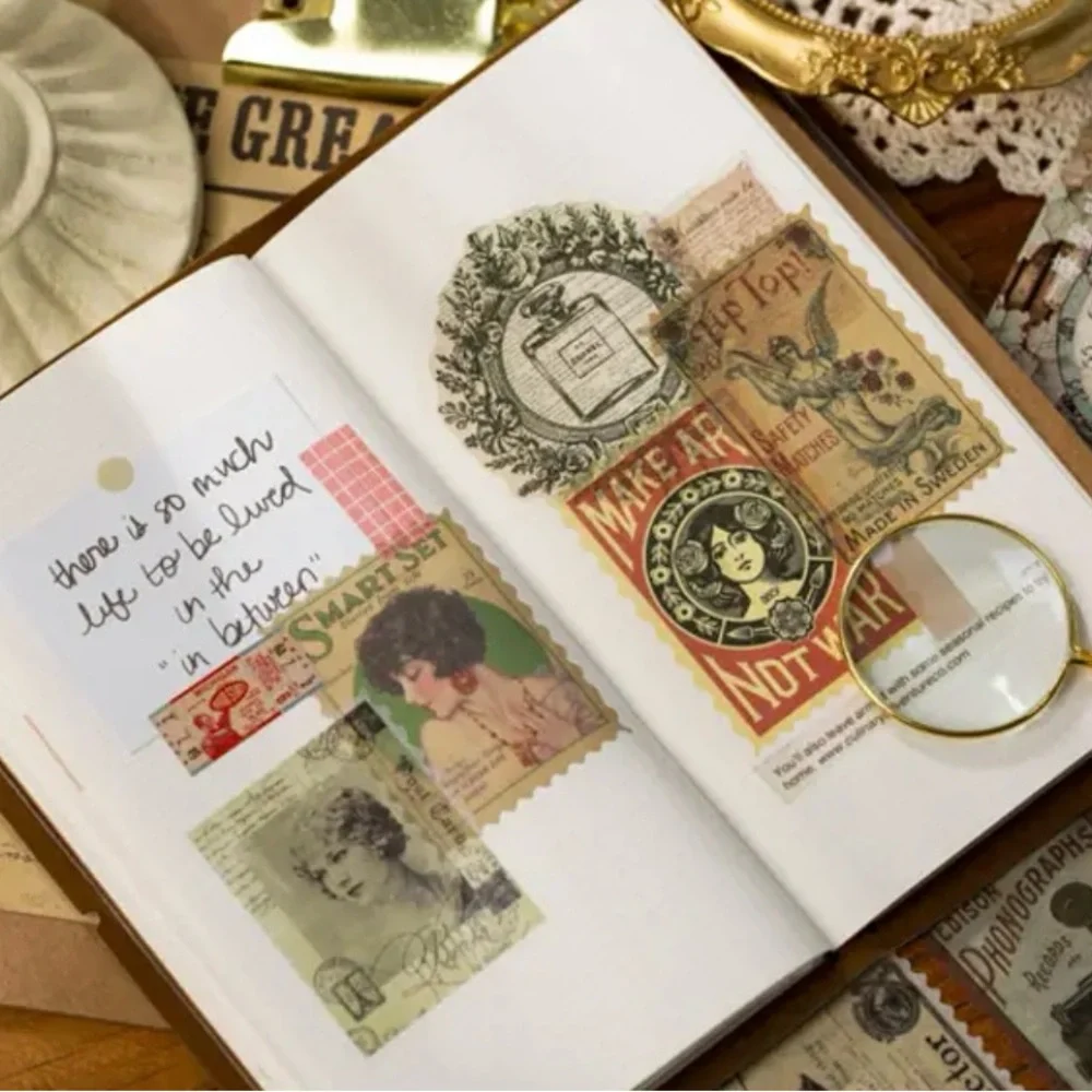 Set Of 60 pcs Vintage Style Stamp Stickers Adorable‎ Designs For DIY Scrapbooks